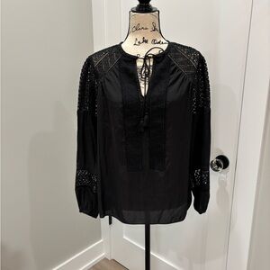 Ramy Brook Black Blouse with Lace Accents